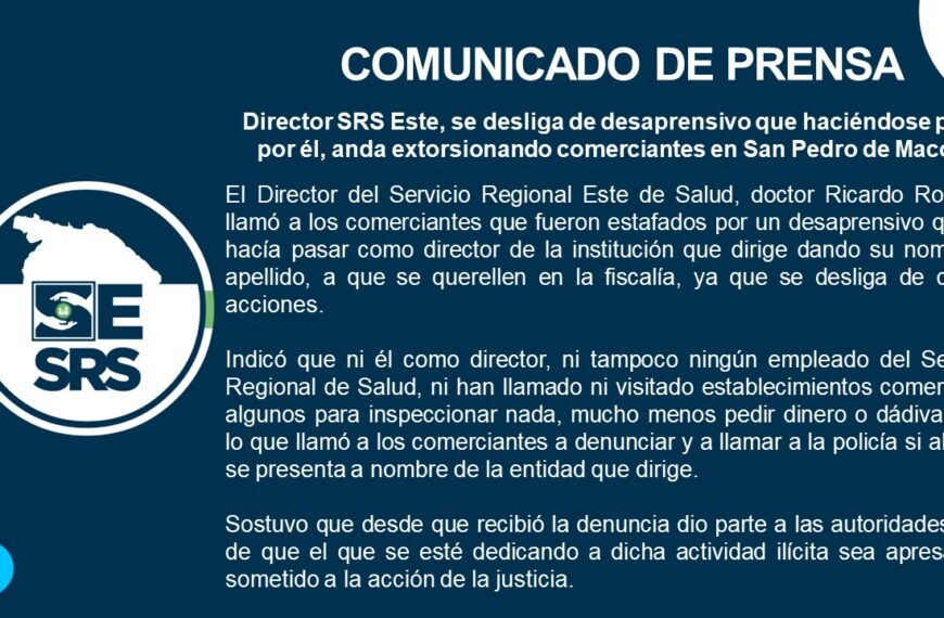 Director del SRS Este, Dr. Ricardo Romero, se desliga y denuncia las extorsiones que desaprensivos están cometiendo en su nombre